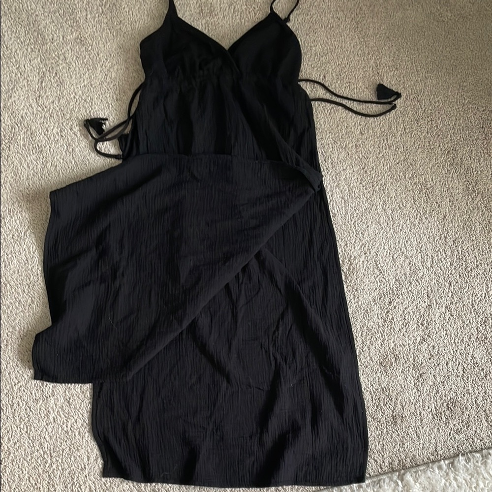 Xhilaration Black tassel split hem swimsuit cover up gauze Dress